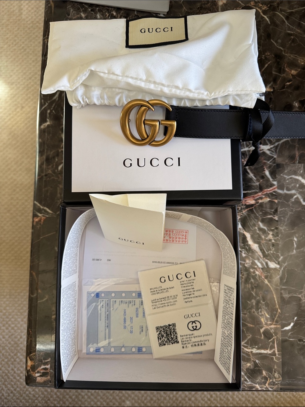 Gucci Black Leather Belt with Gold Double G Buckle